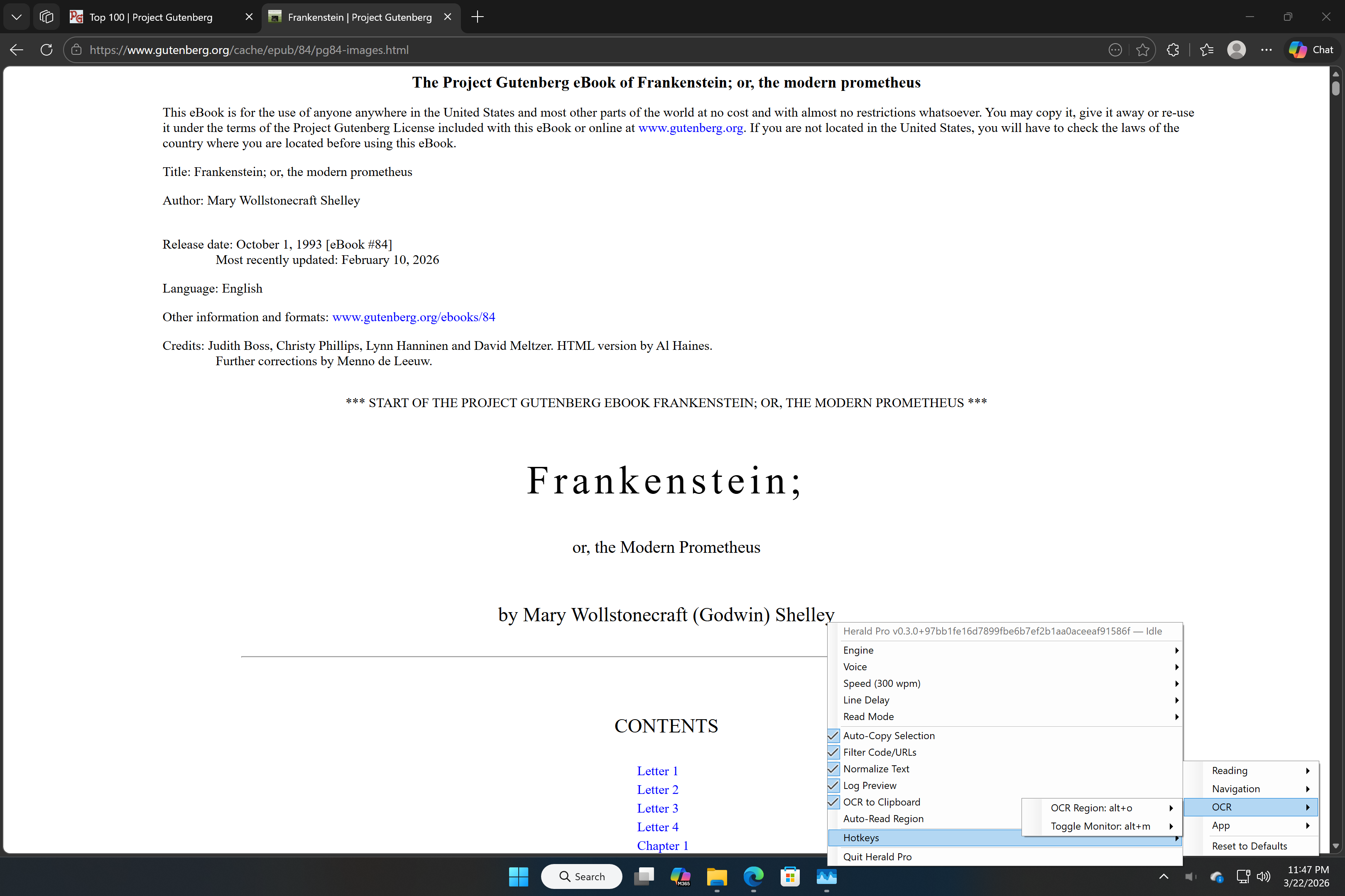 Herald Pro OCR region capture and persistent monitoring menu